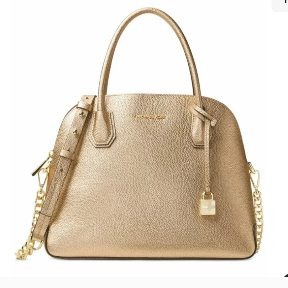 💛▪️ Michael Kors▪️ Gold Metallic Mercer Leather Dome Satchel NWT